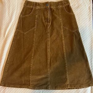 J.Jill Corduroy A-Line Long Skirt Size 6 Zip Front Pockets Gold Brown